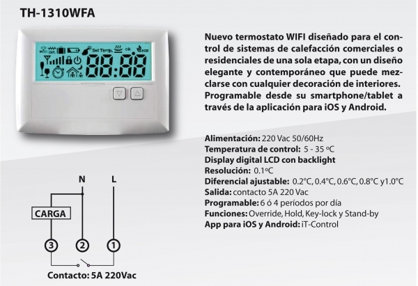 Termostato Digital Touchscreen Programable Alre Th-1310-b